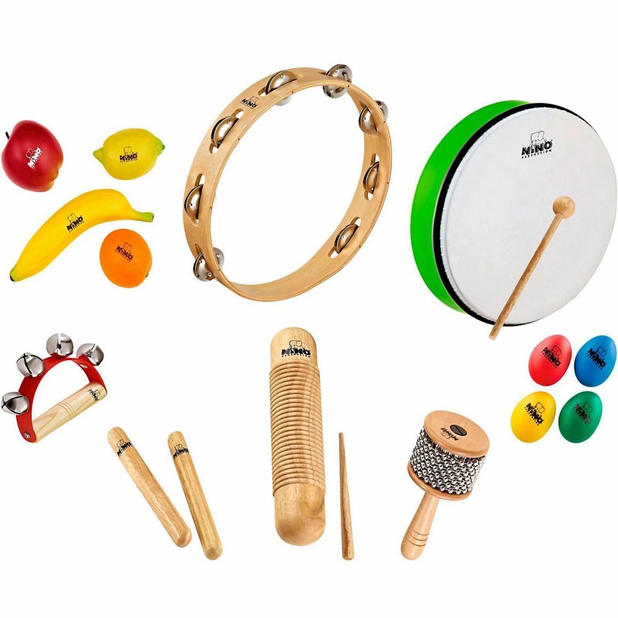 Classroom Rhythm Instruments * | Cheapest Nino Nino 15-Piece Mixed Small Percussion Set With Tambourine