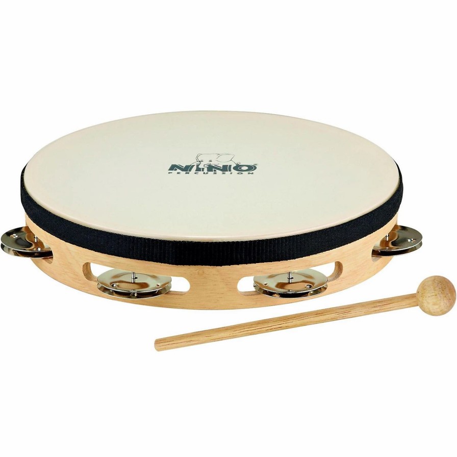 Classroom Rhythm Instruments * | Top 10 Nino Nino Headed Wood Tambourine W/Single Row Of Chimes Natural 8 In.