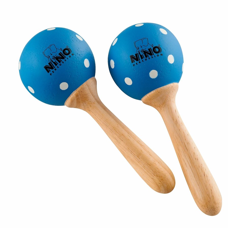 Classroom Rhythm Instruments * | Cheapest Nino Nino Wood Maracas Blue/White Polka Dots Small