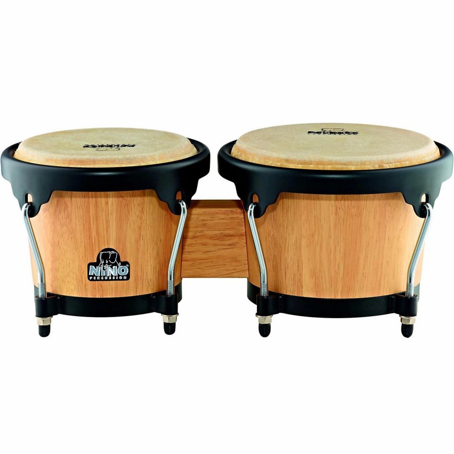 Classroom Rhythm Instruments * | Top 10 Nino Nino Wood Bongos Natural With Black Hardware